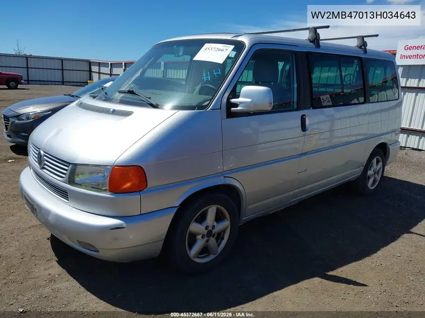 2003 Volkswagen Eurovan Mv VIN: WV2MB47013H034643 Lot: 45372667
