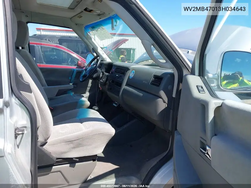 2003 Volkswagen Eurovan Mv VIN: WV2MB47013H034643 Lot: 45372667
