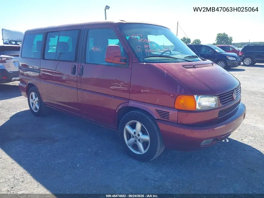 2003 Volkswagen Eurovan Mv VIN: WV2MB47063H025064 Lot: 45474582
