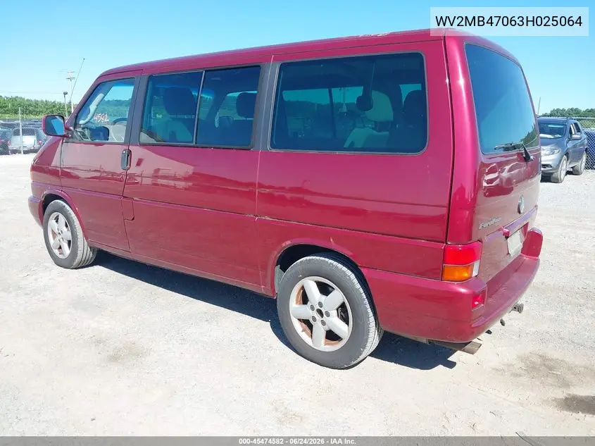 2003 Volkswagen Eurovan Mv VIN: WV2MB47063H025064 Lot: 45474582