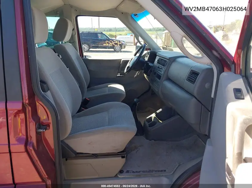 2003 Volkswagen Eurovan Mv VIN: WV2MB47063H025064 Lot: 45474582