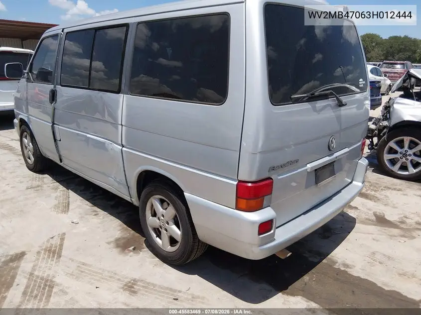 2003 Volkswagen Eurovan Mv VIN: WV2MB47063H012444 Lot: 45583469