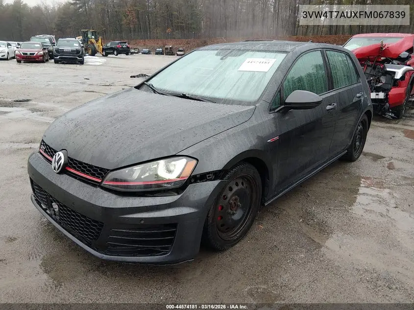 2015 Volkswagen Golf Gti 2.0T Autobahn 4-Door VIN: 3VW4T7AUXFM067839 Lot: 44574181