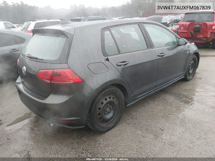 2015 Volkswagen Golf Gti 2.0T Autobahn 4-Door VIN: 3VW4T7AUXFM067839 Lot: 44574181