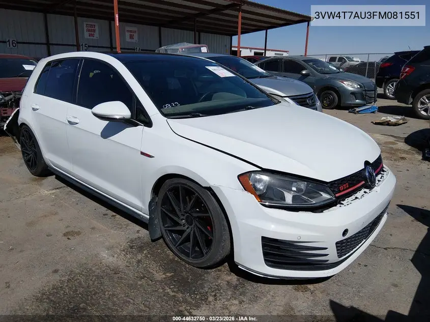 2015 Volkswagen Golf Gti 2.0T Se 4-Door VIN: 3VW4T7AU3FM081551 Lot: 44632750