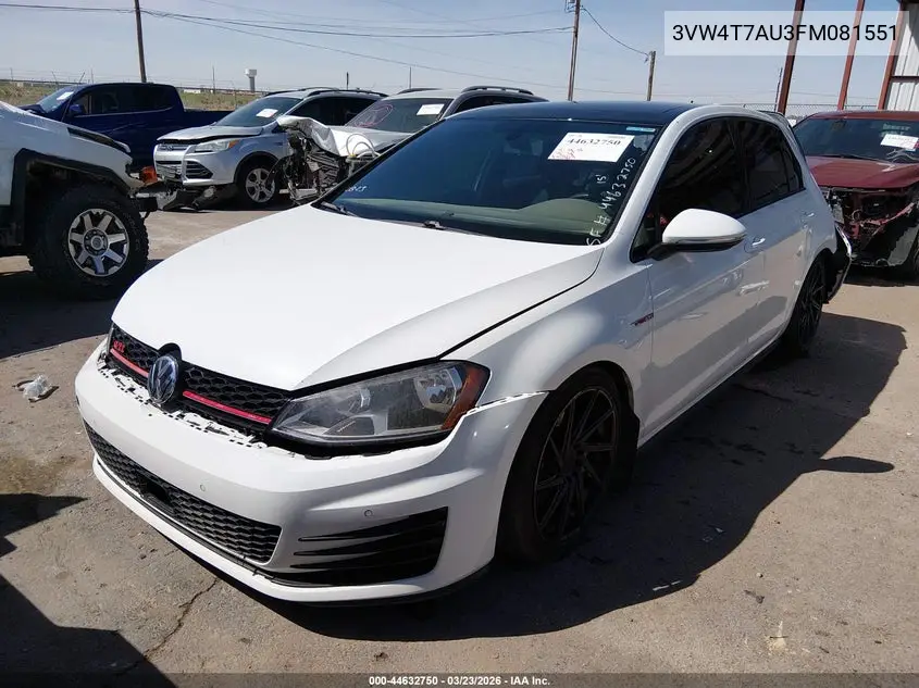 2015 Volkswagen Golf Gti 2.0T Se 4-Door VIN: 3VW4T7AU3FM081551 Lot: 44632750