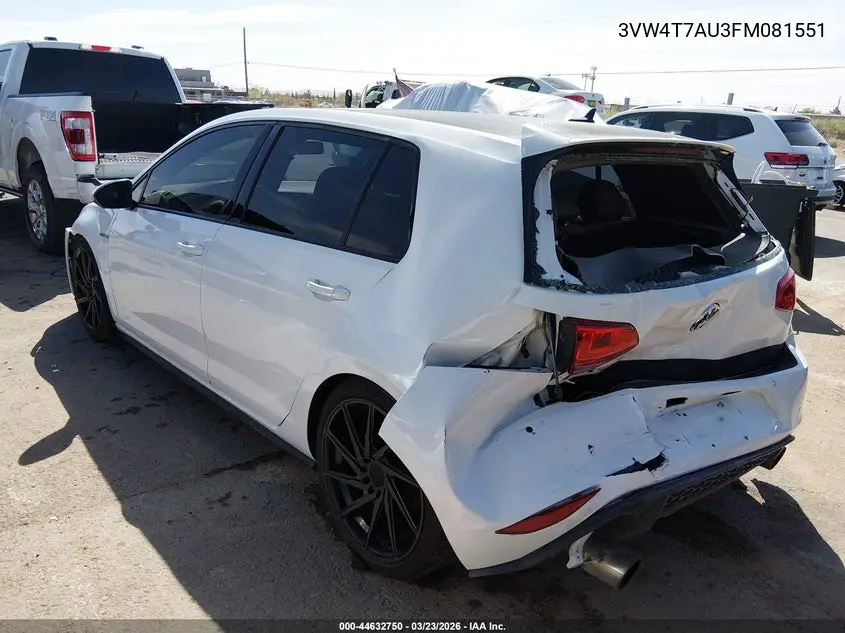 2015 Volkswagen Golf Gti 2.0T Se 4-Door VIN: 3VW4T7AU3FM081551 Lot: 44632750