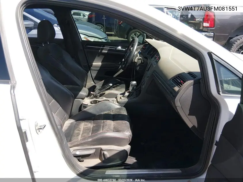 2015 Volkswagen Golf Gti 2.0T Se 4-Door VIN: 3VW4T7AU3FM081551 Lot: 44632750