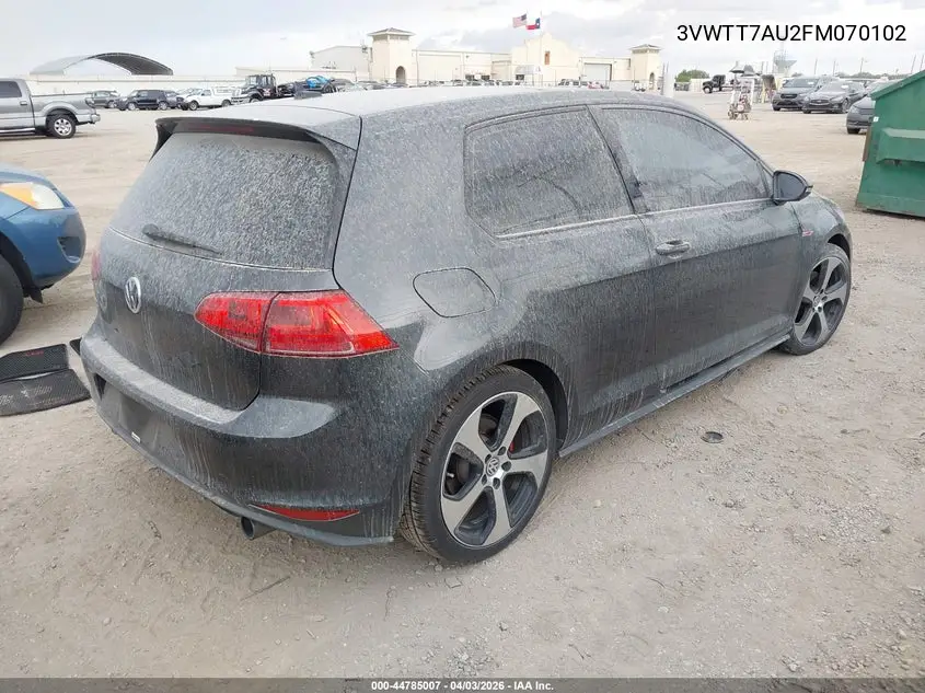 2015 Volkswagen Golf Gti 2.0T Se 2-Door VIN: 3VWTT7AU2FM070102 Lot: 44785007