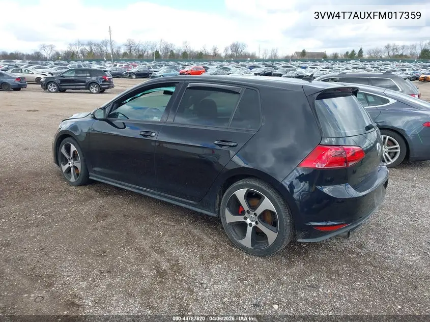 2015 Volkswagen Golf Gti 2.0T Autobahn 4-Door VIN: 3VW4T7AUXFM017359 Lot: 44787620