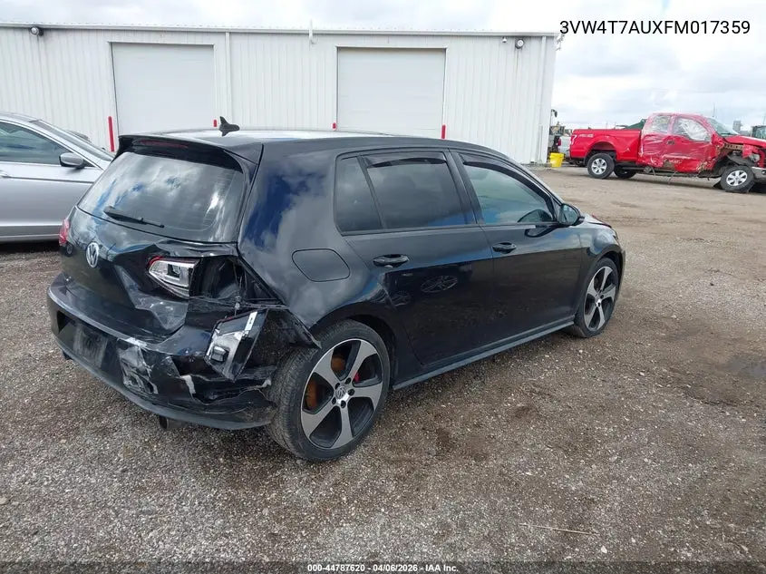 2015 Volkswagen Golf Gti 2.0T Autobahn 4-Door VIN: 3VW4T7AUXFM017359 Lot: 44787620