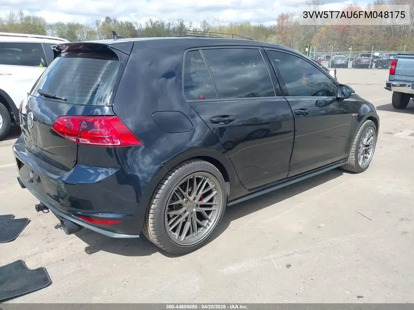 2015 Volkswagen Golf Gti 2.0T S 4-Door VIN: 3VW5T7AU6FM048175 Lot: 44885080