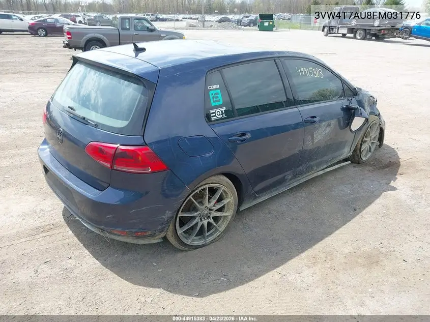 2015 Volkswagen Golf Gti 2.0T S 4-Door VIN: 3VW4T7AU8FM031776 Lot: 44915383