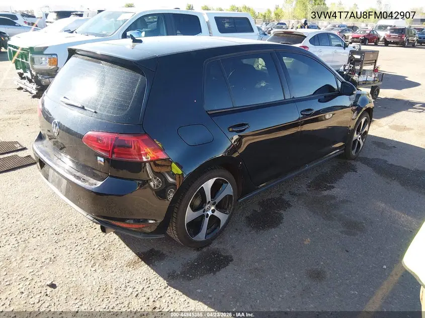2015 Volkswagen Golf Gti 2.0T Autobahn 4-Door VIN: 3VW4T7AU8FM042907 Lot: 44945355