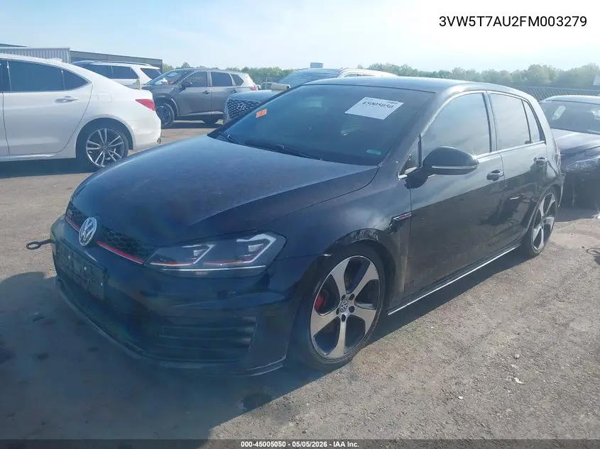 2015 Volkswagen Golf Gti 2.0T S 4-Door VIN: 3VW5T7AU2FM003279 Lot: 45005050