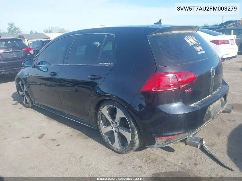 2015 Volkswagen Golf Gti 2.0T S 4-Door VIN: 3VW5T7AU2FM003279 Lot: 45005050