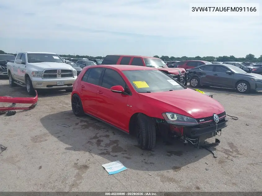 2015 Volkswagen Golf Gti 2.0T S 4-Door VIN: 3VW4T7AU6FM091166 Lot: 45220596