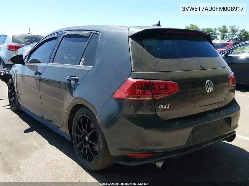 2015 Volkswagen Golf Gti 2.0T Se 4-Door VIN: 3VW5T7AU0FM008917 Lot: 45229939