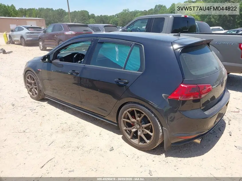 2015 Volkswagen Golf Gti 2.0T Se 4-Door VIN: 3VW5T7AU4FM044822 Lot: 45290419