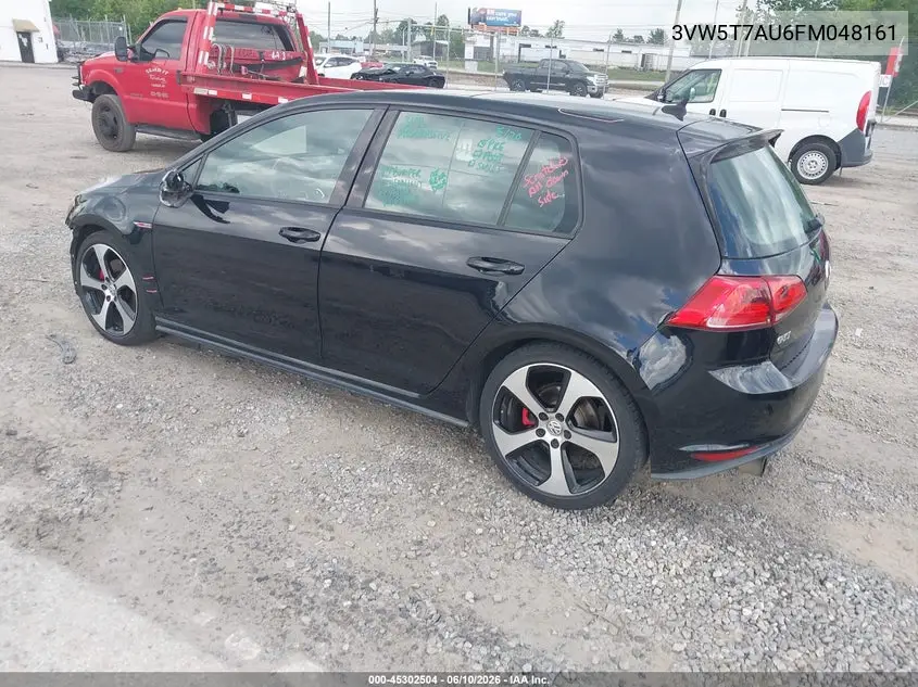 2015 Volkswagen Golf Gti 2.0T Autobahn 4-Door VIN: 3VW5T7AU6FM048161 Lot: 45302504