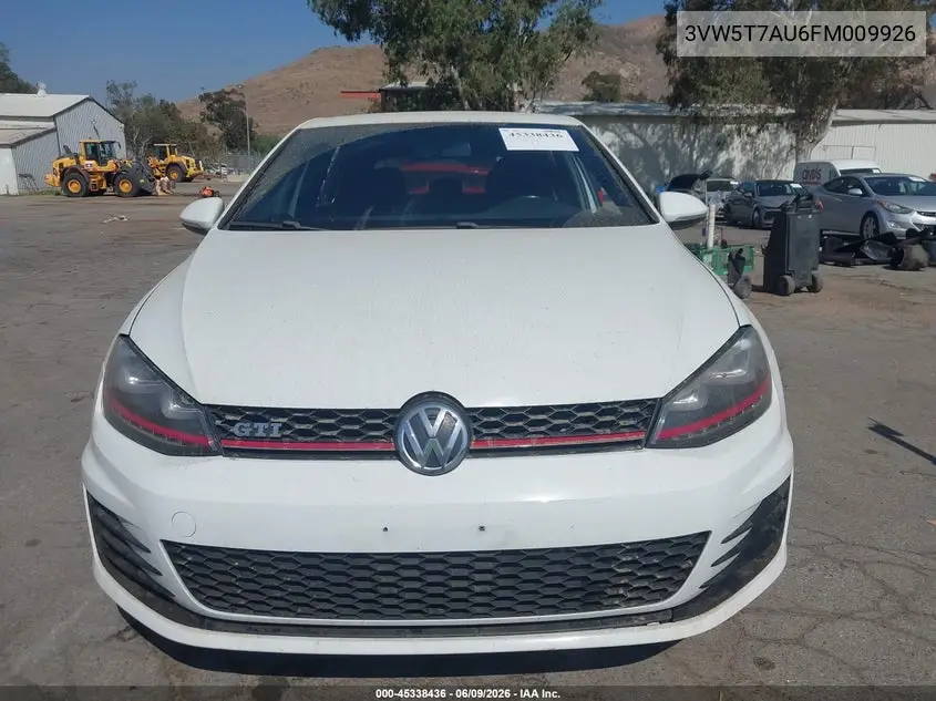 2015 Volkswagen Golf Gti 2.0T S 4-Door VIN: 3VW5T7AU6FM009926 Lot: 45338436