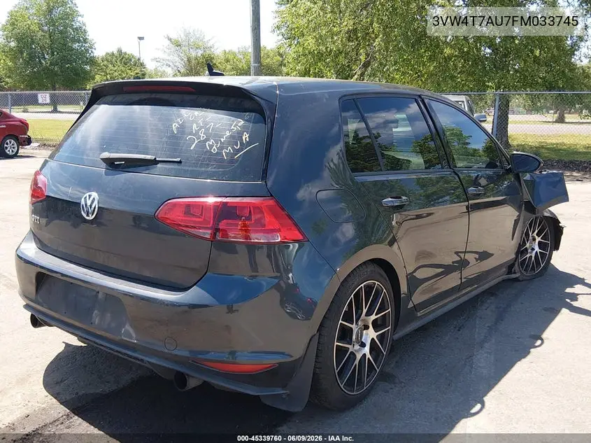 2015 Volkswagen Golf Gti 2.0T Autobahn 4-Door VIN: 3VW4T7AU7FM033745 Lot: 45339760