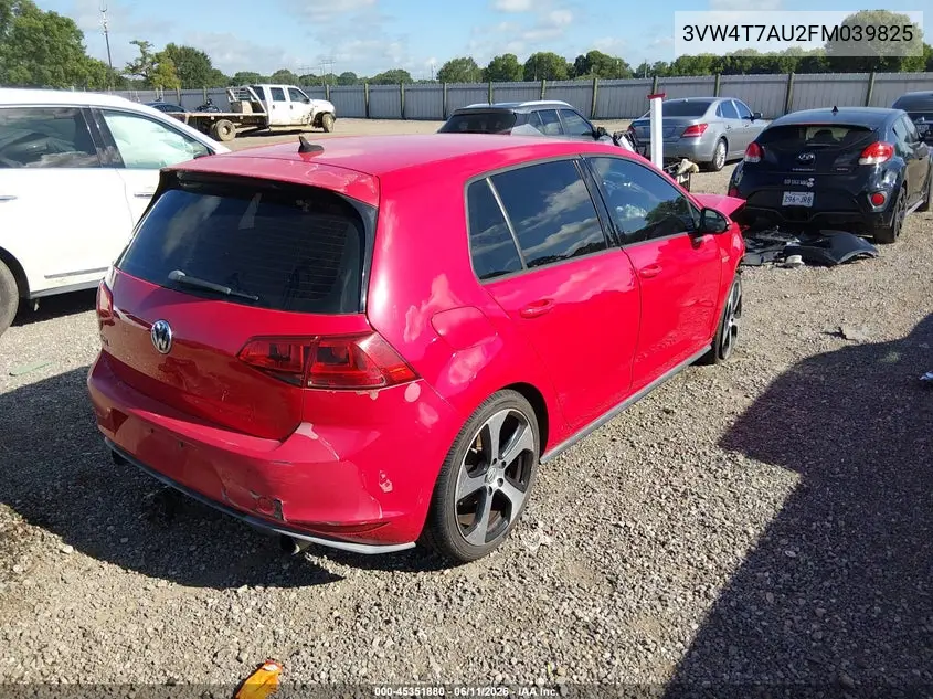 2015 Volkswagen Golf Gti 2.0T S 4-Door VIN: 3VW4T7AU2FM039825 Lot: 45351880