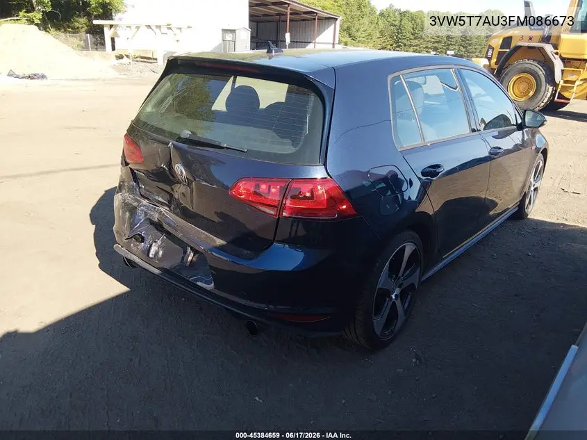 2015 Volkswagen Golf Gti 2.0T S 4-Door VIN: 3VW5T7AU3FM086673 Lot: 45384659