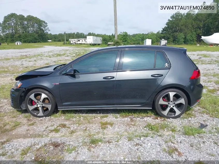 2015 Volkswagen Golf Gti 2.0T Se 4-Door VIN: 3VW4T7AU1FM074890 Lot: 45466072