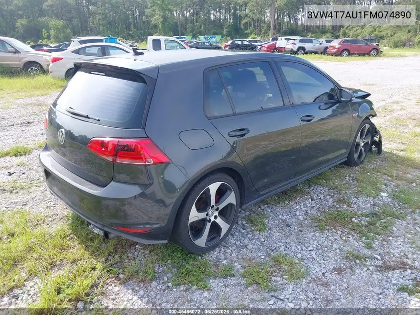 2015 Volkswagen Golf Gti 2.0T Se 4-Door VIN: 3VW4T7AU1FM074890 Lot: 45466072