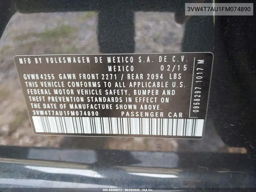 2015 Volkswagen Golf Gti 2.0T Se 4-Door VIN: 3VW4T7AU1FM074890 Lot: 45466072