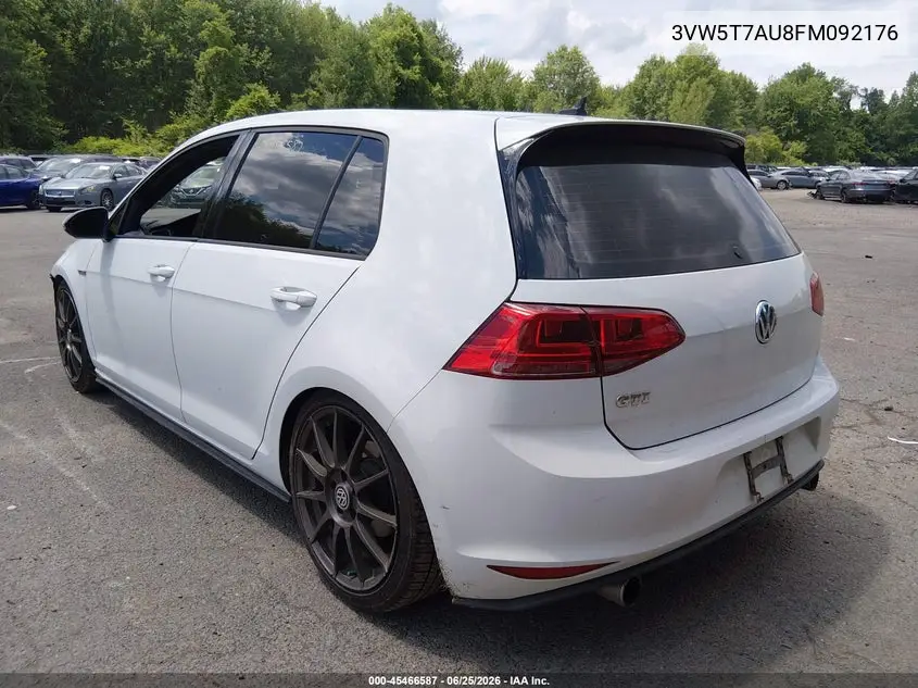2015 Volkswagen Golf Gti 2.0T Se 4-Door VIN: 3VW5T7AU8FM092176 Lot: 45466587