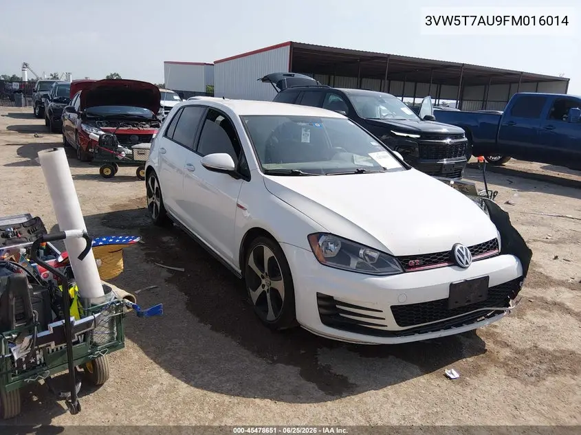 2015 Volkswagen Golf Gti 2.0T S 4-Door VIN: 3VW5T7AU9FM016014 Lot: 45478651