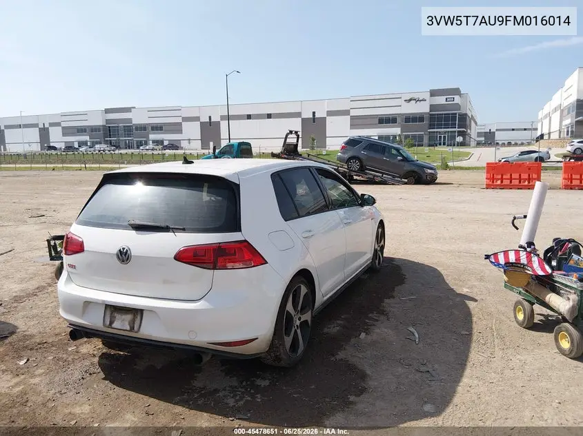2015 Volkswagen Golf Gti 2.0T S 4-Door VIN: 3VW5T7AU9FM016014 Lot: 45478651