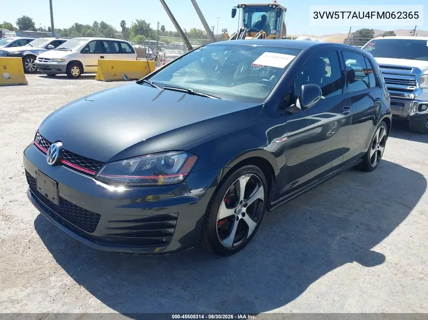 2015 Volkswagen Golf Gti 2.0T S 4-Door VIN: 3VW5T7AU4FM062365 Lot: 45508314