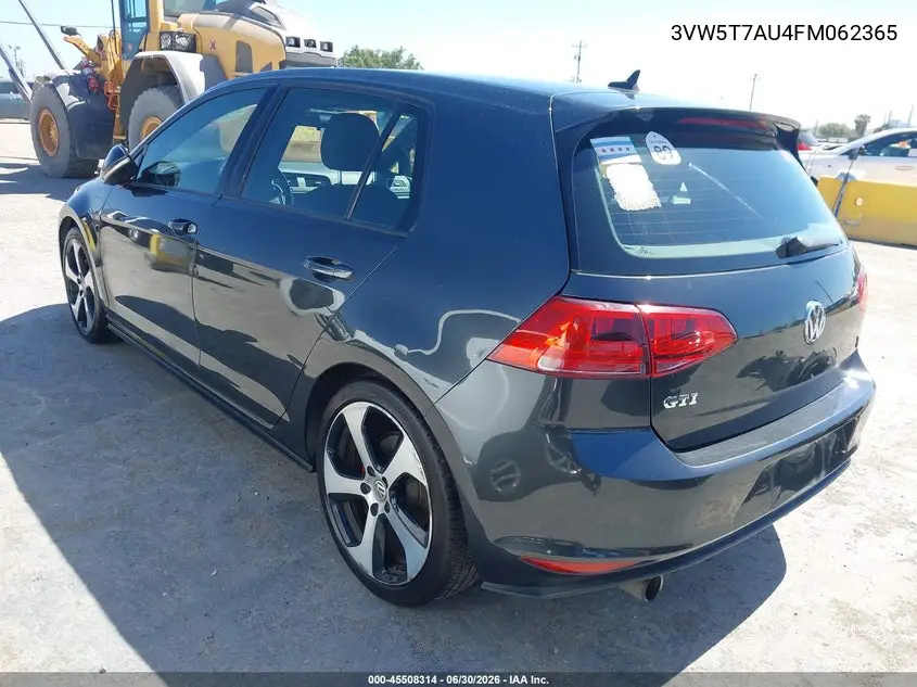 2015 Volkswagen Golf Gti 2.0T S 4-Door VIN: 3VW5T7AU4FM062365 Lot: 45508314