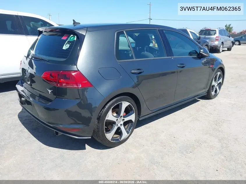 2015 Volkswagen Golf Gti 2.0T S 4-Door VIN: 3VW5T7AU4FM062365 Lot: 45508314