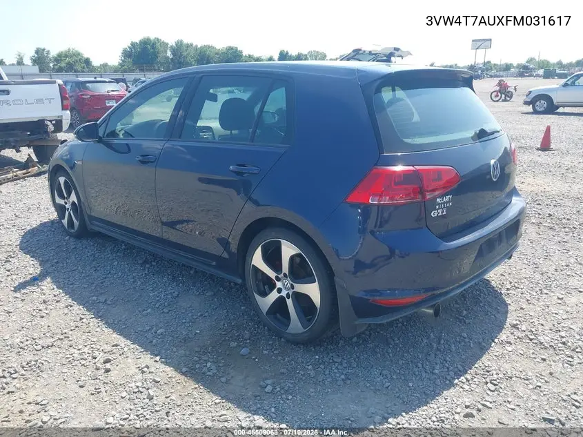 2015 Volkswagen Golf Gti 2.0T Autobahn 4-Door VIN: 3VW4T7AUXFM031617 Lot: 45509068