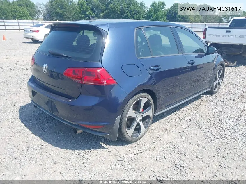 2015 Volkswagen Golf Gti 2.0T Autobahn 4-Door VIN: 3VW4T7AUXFM031617 Lot: 45509068