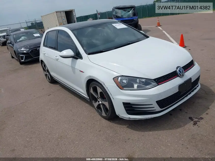 2015 Volkswagen Golf Gti 2.0T Se 4-Door VIN: 3VW4T7AU1FM014382 Lot: 45520980