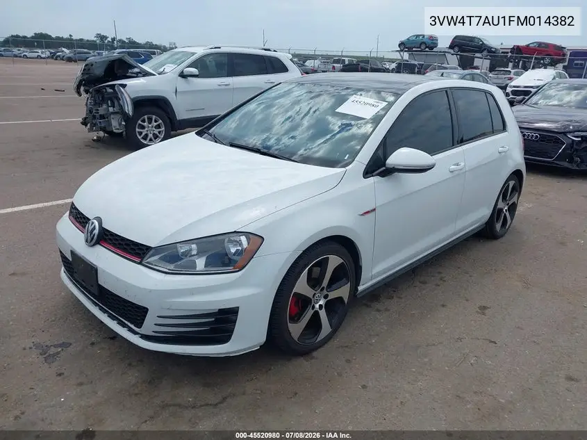 2015 Volkswagen Golf Gti 2.0T Se 4-Door VIN: 3VW4T7AU1FM014382 Lot: 45520980