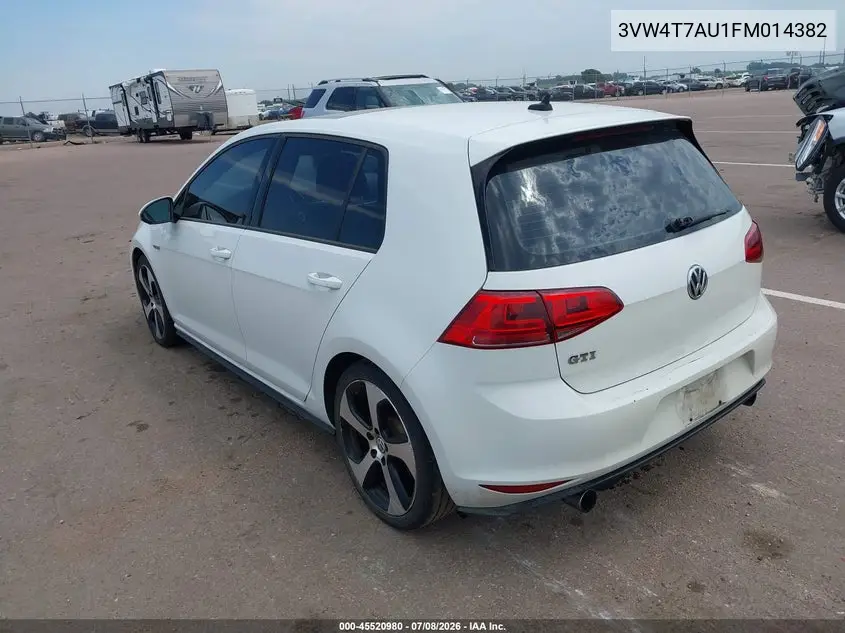 2015 Volkswagen Golf Gti 2.0T Se 4-Door VIN: 3VW4T7AU1FM014382 Lot: 45520980