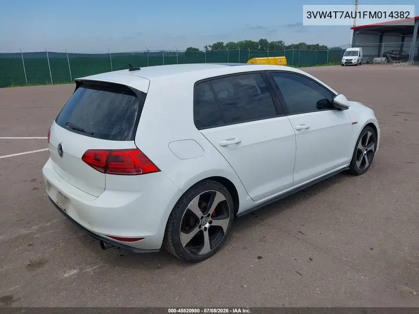 2015 Volkswagen Golf Gti 2.0T Se 4-Door VIN: 3VW4T7AU1FM014382 Lot: 45520980