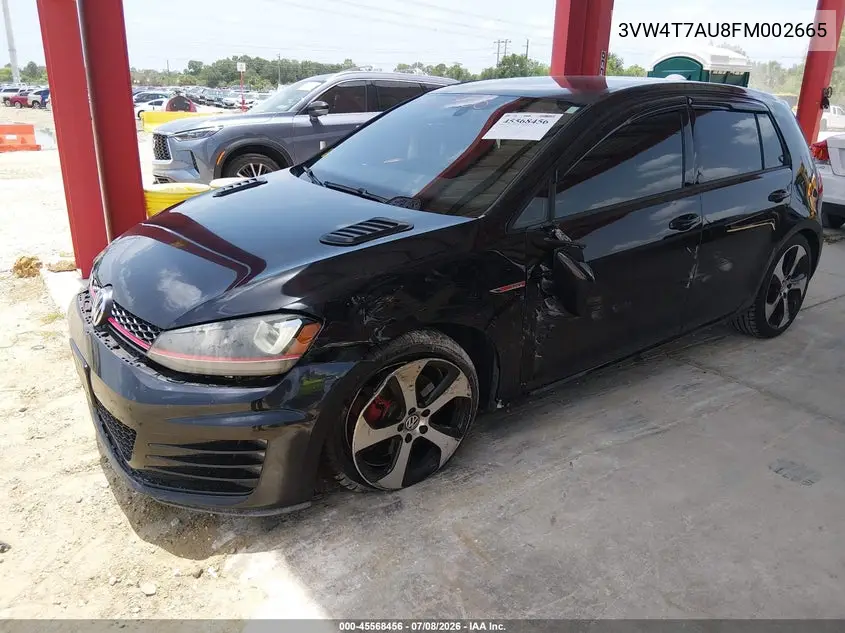 2015 Volkswagen Golf Gti 2.0T Autobahn 4-Door VIN: 3VW4T7AU8FM002665 Lot: 45568456