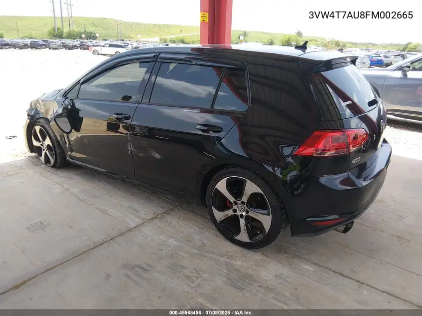 2015 Volkswagen Golf Gti 2.0T Autobahn 4-Door VIN: 3VW4T7AU8FM002665 Lot: 45568456