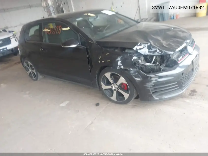 2015 Volkswagen Golf Gti 2.0T S 2-Door VIN: 3VWTT7AU0FM071832 Lot: 45635528