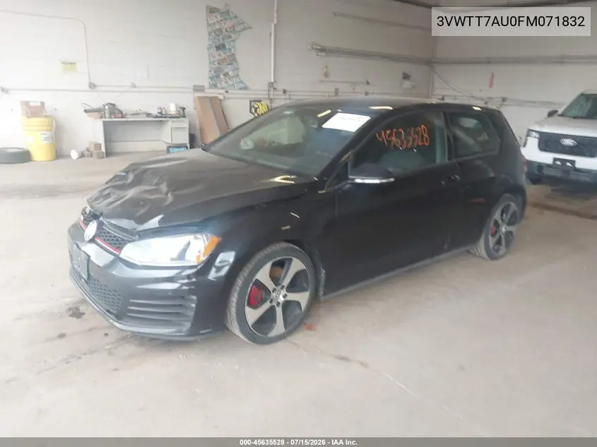 2015 Volkswagen Golf Gti 2.0T S 2-Door VIN: 3VWTT7AU0FM071832 Lot: 45635528