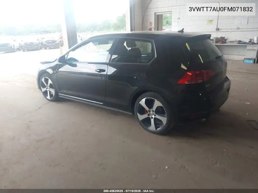 2015 Volkswagen Golf Gti 2.0T S 2-Door VIN: 3VWTT7AU0FM071832 Lot: 45635528