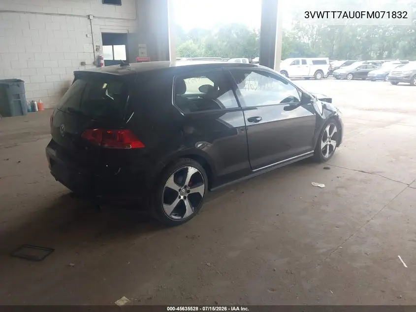 2015 Volkswagen Golf Gti 2.0T S 2-Door VIN: 3VWTT7AU0FM071832 Lot: 45635528