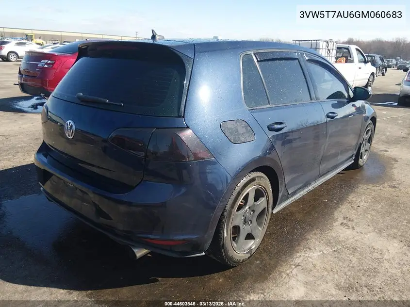 2016 Volkswagen Golf Gti S 4-Door VIN: 3VW5T7AU6GM060683 Lot: 44603546